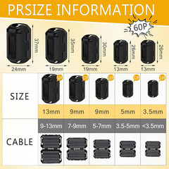 25Pcs Ferrite Chokes Ferrite Beads Snap on RFI EMI Noise Suppressor Cable Clip