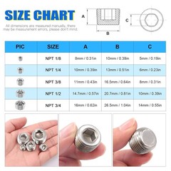 High-Quality 5Pc 3/8” NPT Stainless Steel Pipe Plug Kit with Internal Hex Drive