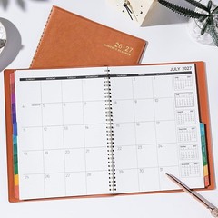 Monthly Planner Jul 24-Dec 25 Leather Cover Twin-Wire 18 Month Planner, Brown