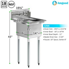20 in. x 22 in. Stainless Steel One Compartment Sink with 14 in. x 16 in. Bowl