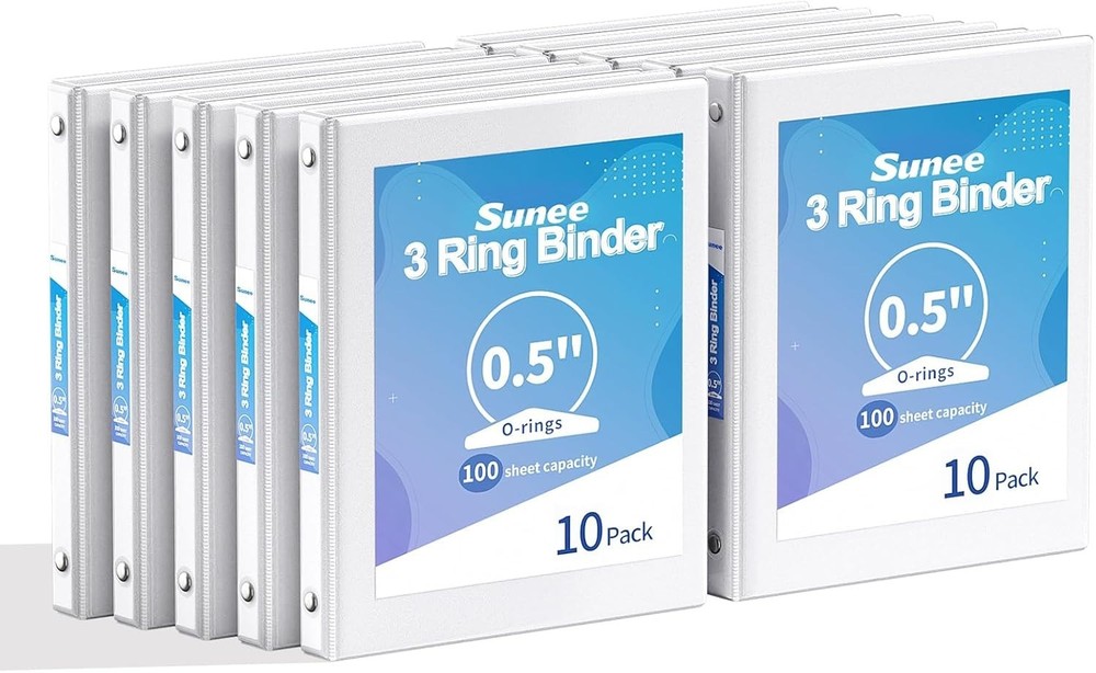 1/2 Inch Binders 3 Ring 10 Pack Bulk, Pvc-Free Clear View Half Inch Binders (Fit