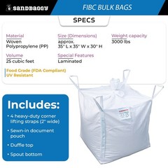 Sandbaggy NEW 35″ x 35″ x 30″ – FIBC Bulk Bags Super Sacks – 3000 lb Capacity