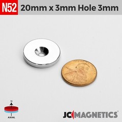 20mm x 3mm Hole 3mm Strong N52 Countersunk Ring Rare Earth Neodymium Magnet