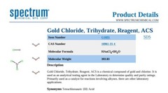 NEW & SEALED 10g Gold Chloride Trihydrate Reagent ACS G1025 ‘Spectrum Chemicals’