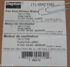 (1) NEW Dayton 4M210 C-frame Motor 3/16″ Shaft 2800 rpm CCW 120 volt 1/150 hp