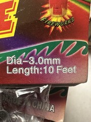 Safety Fuse Cord 10FT 3.00mm Diameter, 10-12SEC/FT NEW