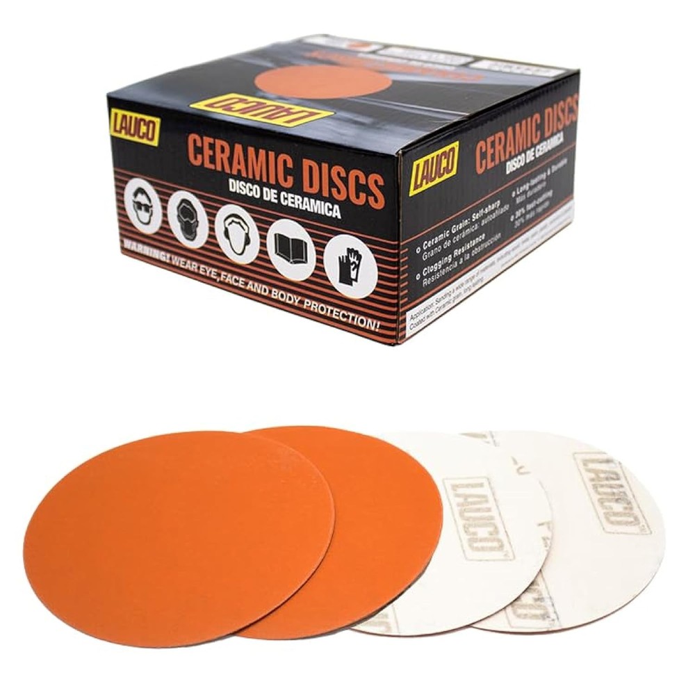 Premium 6″ Hook and Loop Sanding Ceramic Discs (Box of 50) – (GRIT-180) 25960