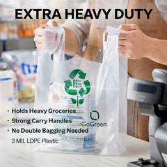 Clear Plastic T-Shirt Grocery Bags 3 Mil Heavy Duty Reusable 1/6 21×6.5×11.5