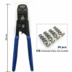 PEX CINCH CLAMP CRIMPING TOOL &GO/NO-GO GAUGE + 20 PCS 1/2″ SS CLAMPS