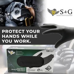 S&G Heavy Duty Black Nitrile Disposable Gloves Powder Latex Free 6 Mil M L XL