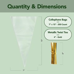 Cone Cellophane Bags with Twist Ties – 7 x 15 Inch (200 Pack) — Clear Cone-Sh…