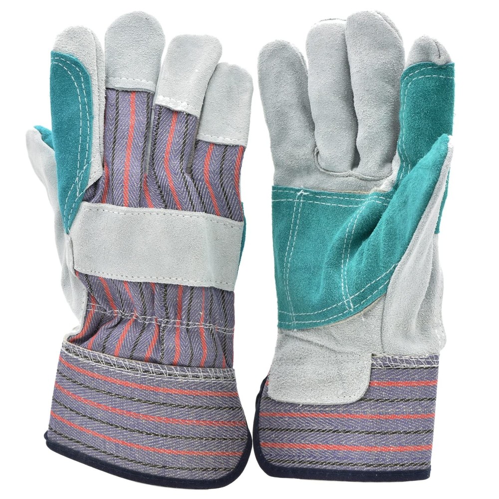 Work Gloves Premium Suede Double Palm & Index Finger 5 Pair Large 5215L-5 Grey