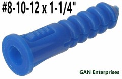 Ribbed Blue Plastic Anchors #8-#10-#12 x 1.25″, With or Without #10 x 1″ Screws