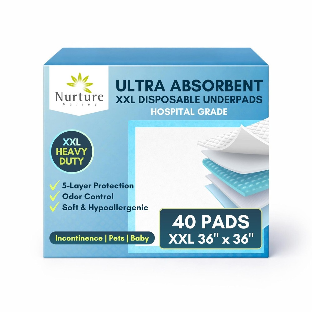 40 XL 36 x 36 Heavy Duty Ultra Absorbent Bed Pads w/ Adhesive by Nurture | Di…