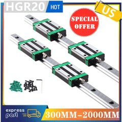2PCS HGR20 Linear Guide Rail 200MM-2000MM+4pcs HGH20CA Slider Block For CNC