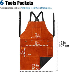 Leather Welding Apron with 6 Pockets – Heat & Flame-Resistant Apron, 24” X 42”