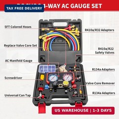 AC Gauges, AC Manifold Gauge Set for R22/R410a/R134a Refrigerant, 4 Way HVAC Ref