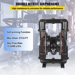 VEVOR Air-Operated Double Diaphragm Pump 2″ Inlet Outlet 140GPM Aluminum Alloy