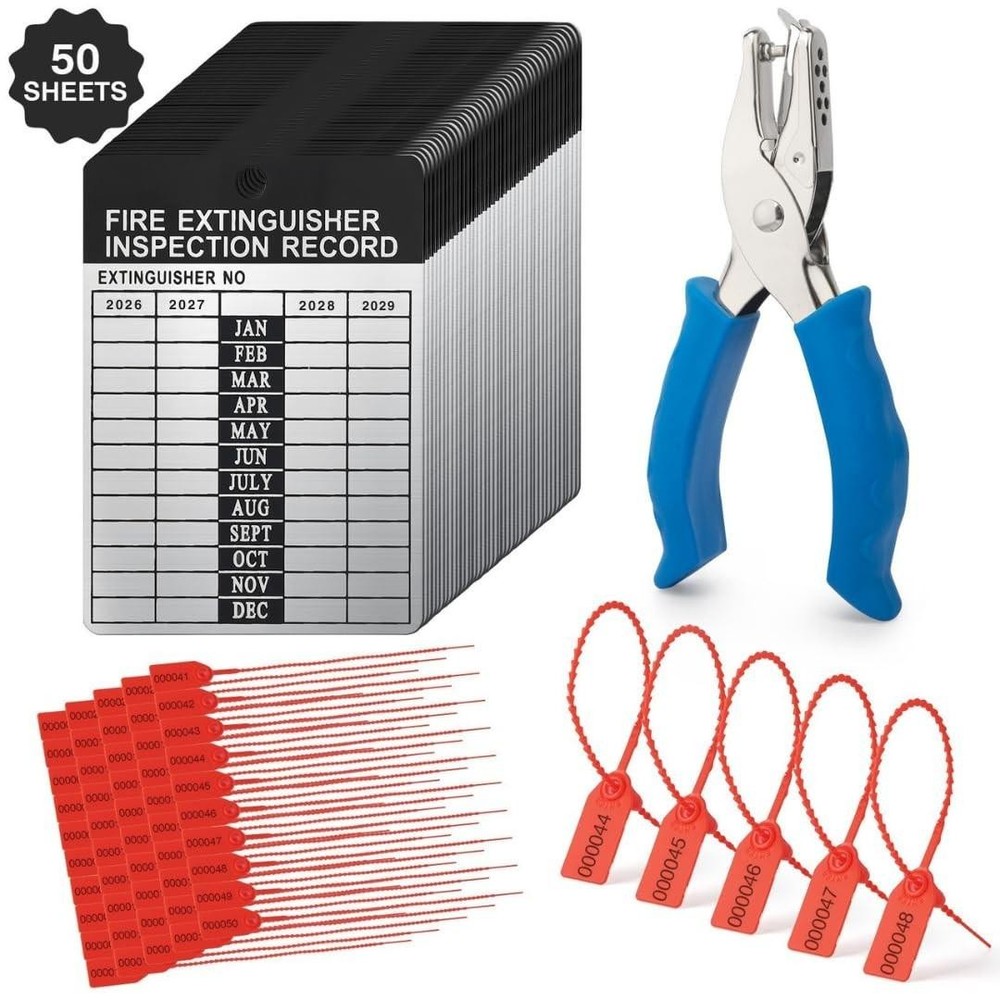 50 Sets 2026–2029 Fire Extinguisher Tags Aluminum Metal 50, 2026-2029