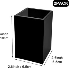 2 Pack Black Acrylic Pencil Pen Holder Cup,Desk Accessories Holder,Makeup Brush