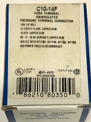 LOT OF 100 THOMAS & BETTS STA KON C10-14F Crimp On Fork Terminal NO. 12-10