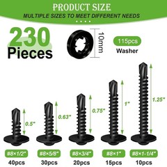 230PCS #8 Self Tapping Screws,410 Stainless Steel Self Tapping Screws for Metal,