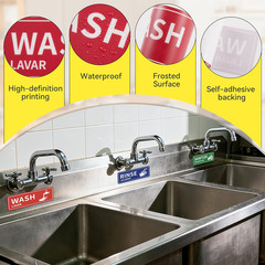 4PCS Wash Rinse Sanitize Sink Labels Stickers, Waterproof Hand Wash Only Sign, S