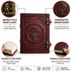 Fantasy Dragon Leather Notebook Handmade 5×7 Double Lock B1G1 Free Gift