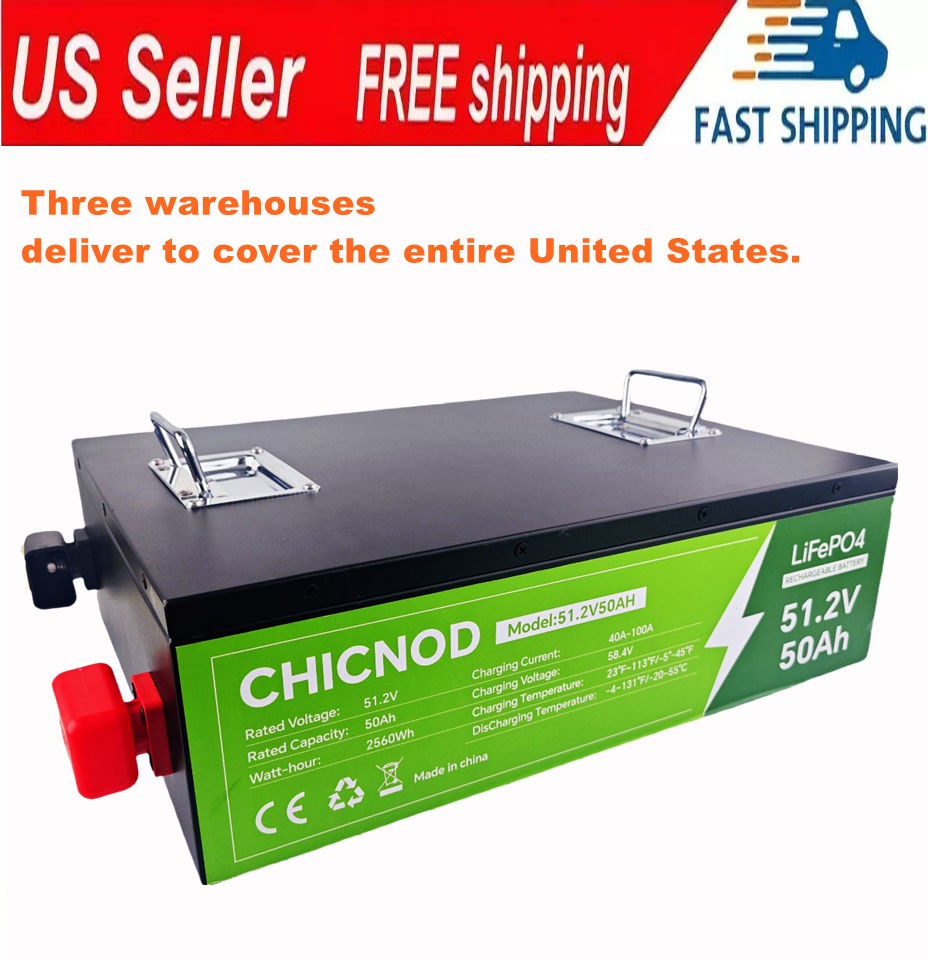 2560Wh 51.2V 50Ah Lithium LiFePO4 Battery 50A BMS Golf Cart UPS Solar Off-Grid