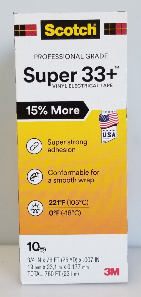3M Scotch SUPER 33+ Vinyl Electrical Tape 3/4″ X 76′, 10-Pack, NEW