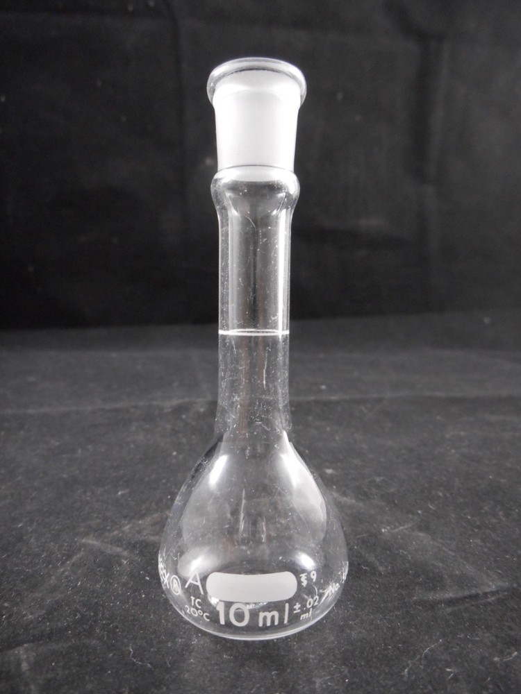 PYREX Glass Class A 10mL TC ±0.02mL Volumetric Flask Stopper Size #9 5642-10