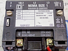 Square D 8536SCO3S NEMA Size 1 Starter 10HP 3 Phase w/ 110/120V Coil Tested
