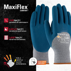 Maxiflex Comfort Unisex Medium Blue/Gray Nitrile Coated Nylon Multi-Purpose Glov