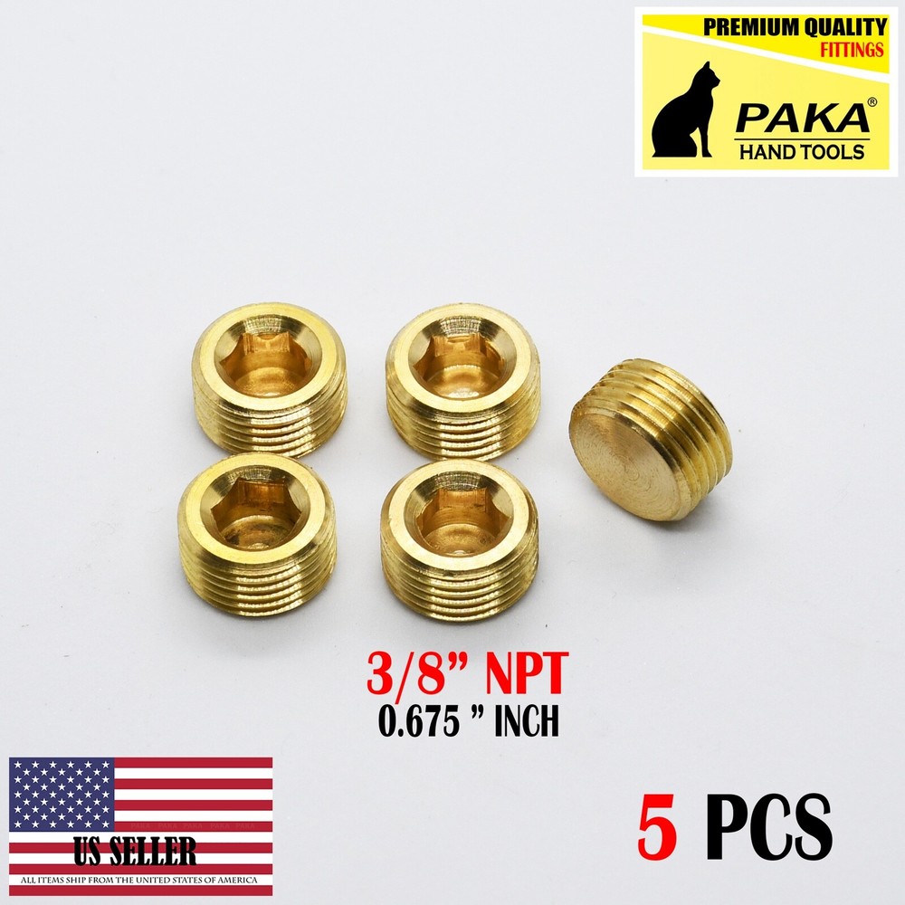5Pcs 3/8″ NPT Male Brass Internal Hex Head Socket Pipe Plugs end cap