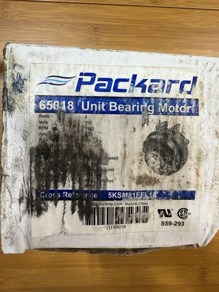 BRAND NEW Packard 65018 Unit Bearing Motor, 115VAC, 1550rpm, 0.34A 5KSM81FFL18