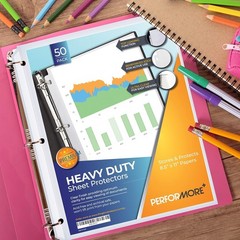 50 Sheet Protectors 8.5 x 11 for 3 Ring Binder, Heavy Duty Clear Page Protect…