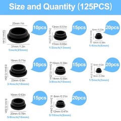 125Pcs Rubber Plugs for Round Holes, Durable and Long Service Life, 8 Sizes Hole
