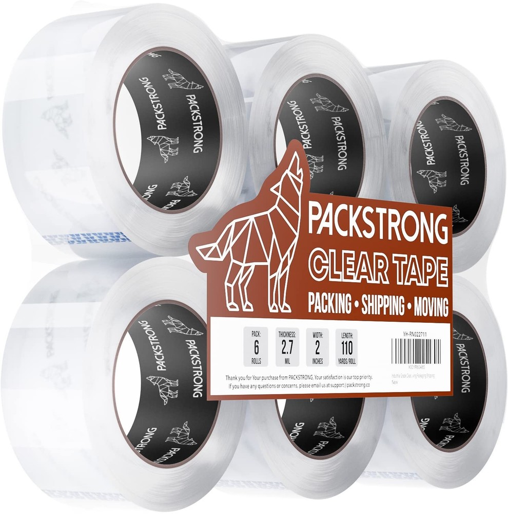 Industrial Grade Clear Packing Tape 6 Rolls – 110 Yards per Roll – 2″ Wide x …