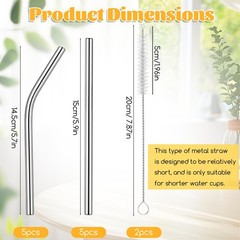 10 Pcs Short Metal Straws, 5 Straw Length: 5.9 inches / 15 cm, Silver