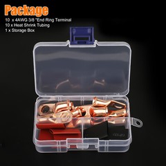 10x 4 AWG Gauge Copper Lugs + 10x Heat Shrink Ring Terminals Wire Connectors Kit