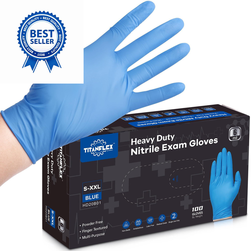TitanFlex Nitrile Exam Gloves, Blue, Medium (Pack of 100), Blue(medium 100)