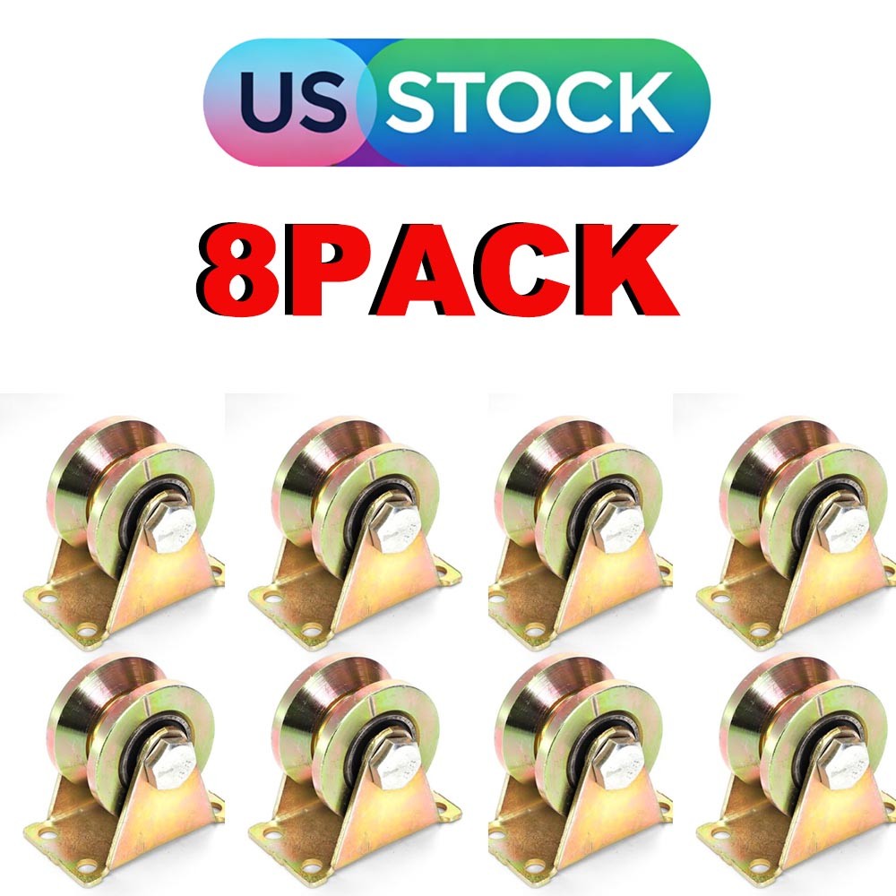 8x 2in 2″ V Groove Wheel Sliding Gate Bracket Roller Heavy Duty Caster Wheels US