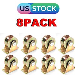 8x 2in 2″ V Groove Wheel Sliding Gate Bracket Roller Heavy Duty Caster Wheels US