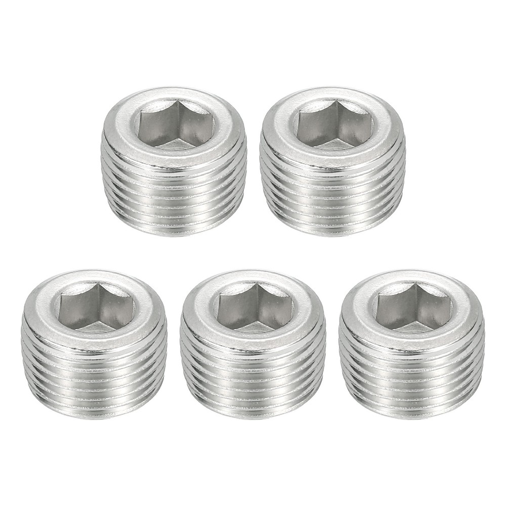 5Pcs Socket Pipe Plugs, NPT 3/8″Stainless Steel Hex Thread Pipe Caps, Silver