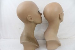 2 Vintage Fiberglass Mannequin Head Wig Painted Eyes Halloween Bust White