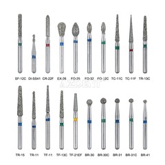 100Pcs AZDENT Dental Diamond Burs High Speed Handpiece Friction Grip 20 Types