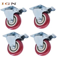 Red Caster Wheels 4″ Locking Casters With Brake Swivel Plate Castor 4 Pcs Caster