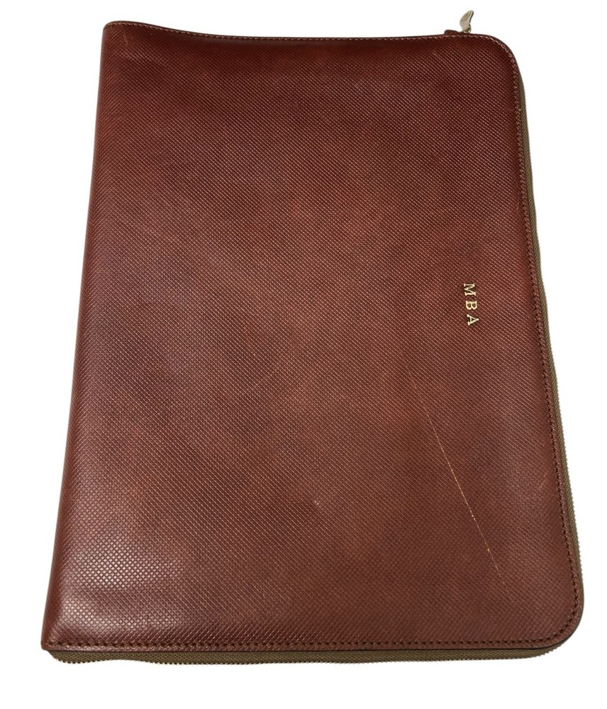 Vintage 1980s Bottega Veneta Brown Slim Leather Portfolio Brown Zipper