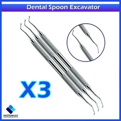 Set of 3 Dental Spoon Excavator Double Ended Surgical Surgery Instruments