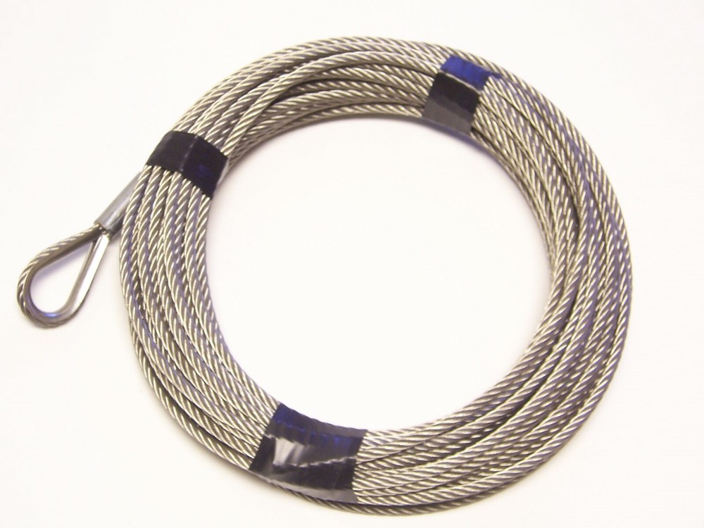 3/16″ x 50 ft Stainless Steel Winch Cable, SS Thimble & ZP Copper Sleeve Eye